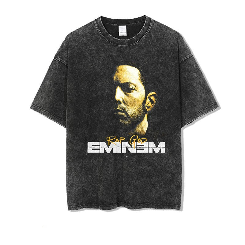 Vintage Washed Hip-Hop Graphic T-Shirt – Oversized Heavyweight Cotton
