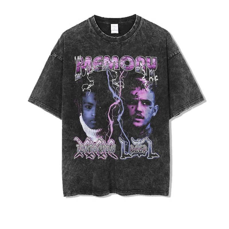 Vintage Washed Hip-Hop Graphic T-Shirt – Oversized Heavyweight Cotton