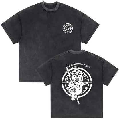 Vintage Washed Skeleton Graphic T-Shirt – Gothic Punk Cotton Tee