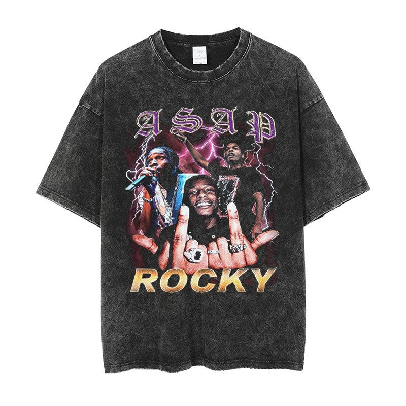 Vintage Washed Hip-Hop Graphic T-Shirt – Oversized Heavyweight Cotton