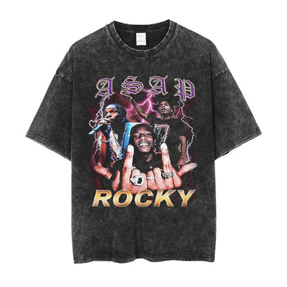 Vintage Washed Hip-Hop Graphic T-Shirt – Oversized Heavyweight Cotton