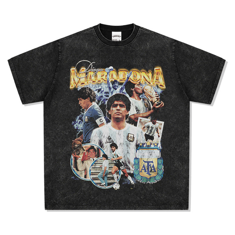 Vintage Washed Football Legends Inspired Graphic T-Shirt