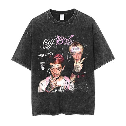 Vintage Washed Hip-Hop Graphic T-Shirt – Oversized Heavyweight Cotton