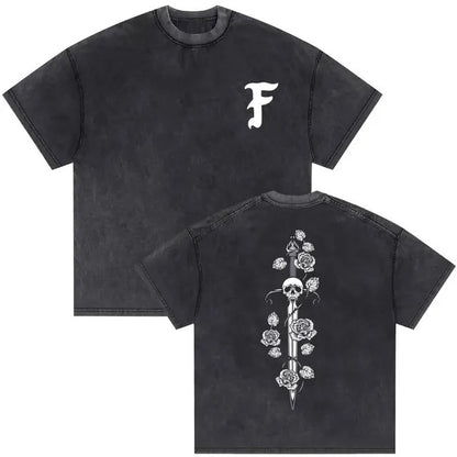 Vintage Washed Skeleton Graphic T-Shirt – Gothic Punk Cotton Tee