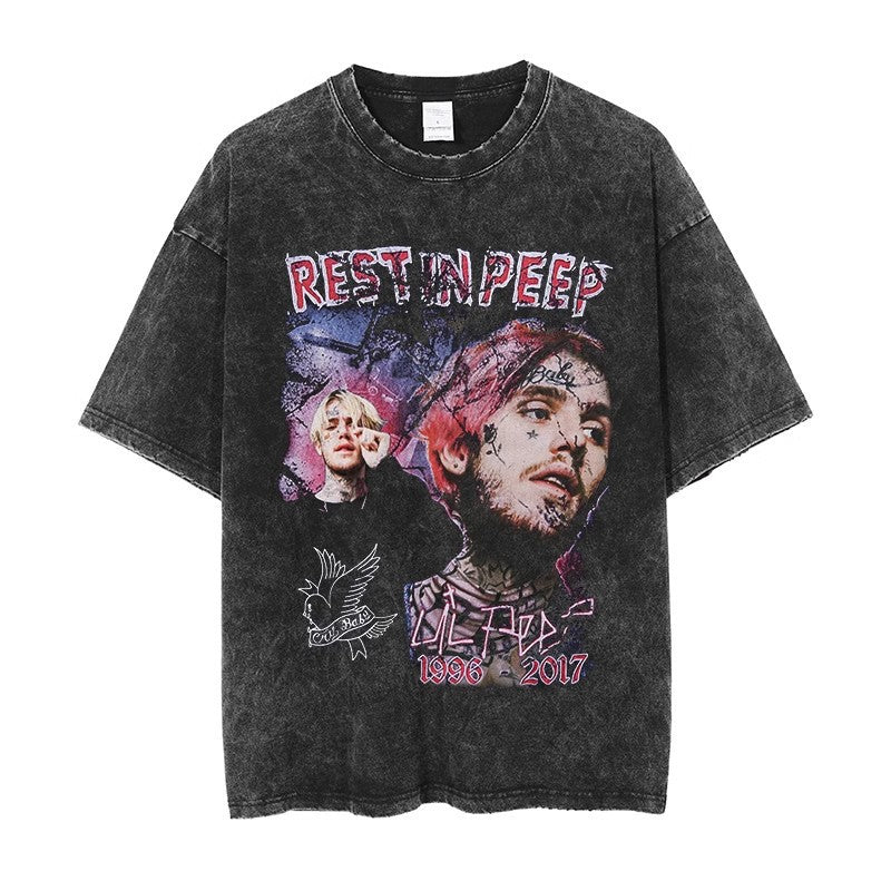 Vintage Washed Hip-Hop Graphic T-Shirt – Oversized Heavyweight Cotton