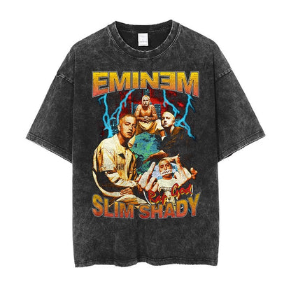 Vintage Washed Hip-Hop Graphic T-Shirt – Oversized Heavyweight Cotton