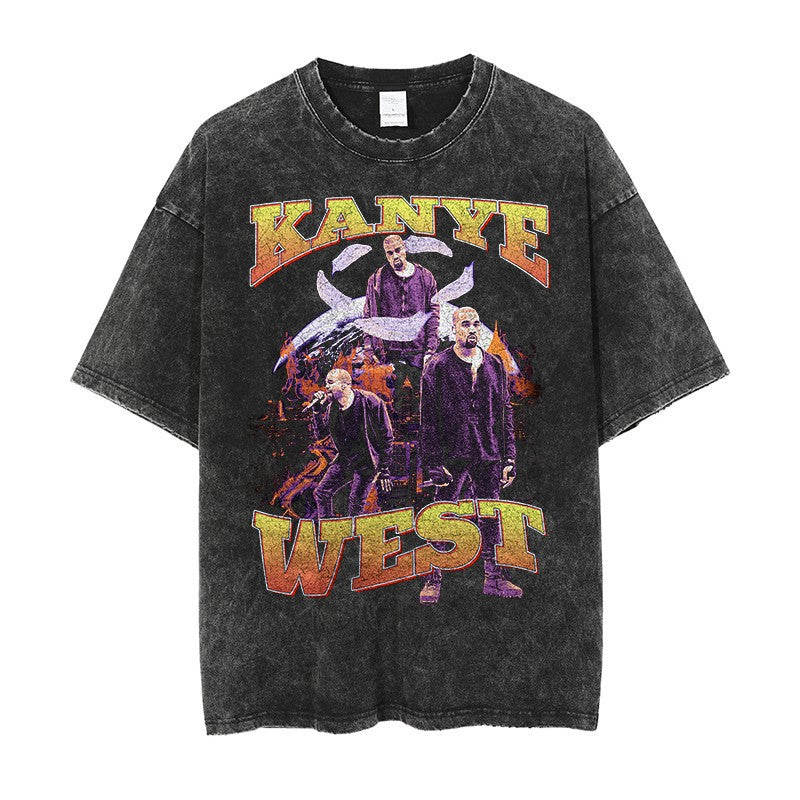 Vintage Washed Hip-Hop Graphic T-Shirt – Oversized Heavyweight Cotton
