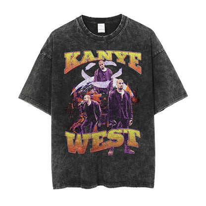 Vintage Washed Hip-Hop Graphic T-Shirt – Oversized Heavyweight Cotton