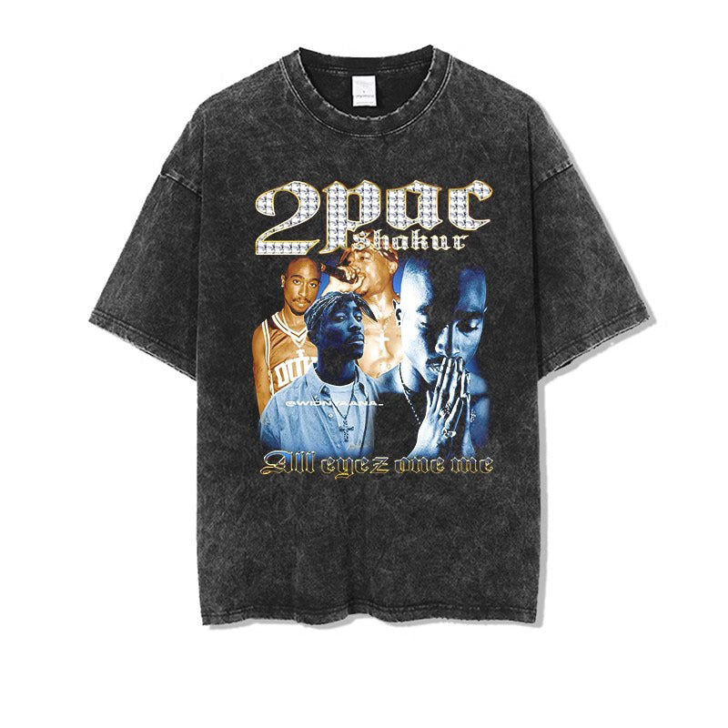 Vintage Washed Hip-Hop Graphic T-Shirt – Oversized Heavyweight Cotton