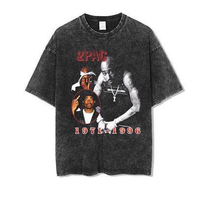 Vintage Washed Hip-Hop Graphic T-Shirt – Oversized Heavyweight Cotton
