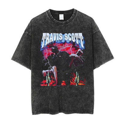 Vintage Washed Hip-Hop Graphic T-Shirt – Oversized Heavyweight Cotton
