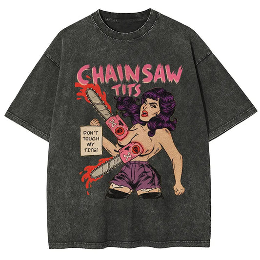 Vintage Washed Horror-Inspired Graphic T-Shirt – Y2K Oversized Tee