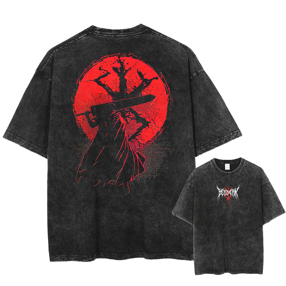 Vintage Washed Anime Graphic T-Shirt – Oversized Cotton Tee