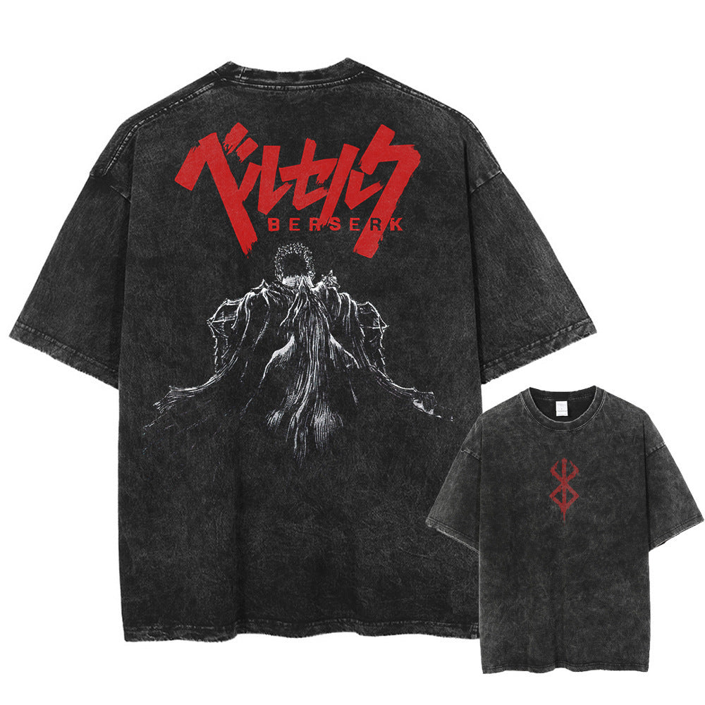 Vintage Washed Anime Graphic T-Shirt – Oversized Cotton Tee