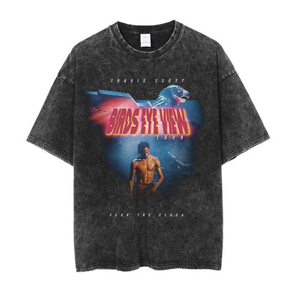 Vintage Washed Hip-Hop Graphic T-Shirt – Oversized Heavyweight Cotton