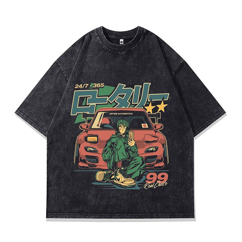 Vintage Washed Streetwear Graphic T-Shirt – Oversized Cotton Tee