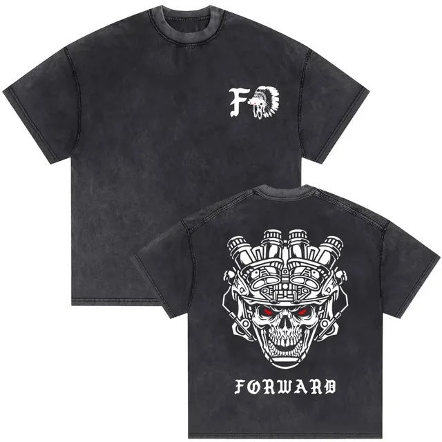 Vintage Washed Skeleton Graphic T-Shirt – Gothic Punk Cotton Tee