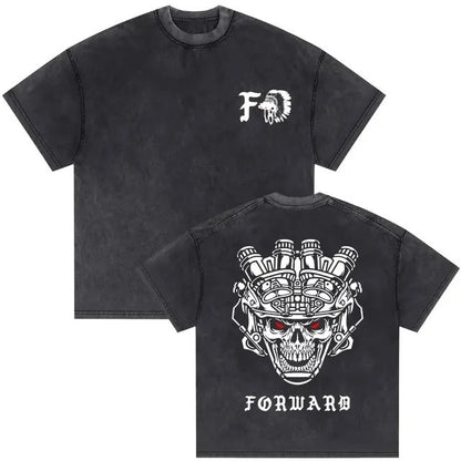 Vintage Washed Skeleton Graphic T-Shirt – Gothic Punk Cotton Tee