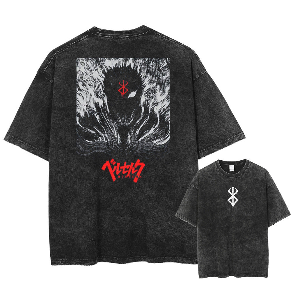 Vintage Washed Anime Graphic T-Shirt – Oversized Cotton Tee
