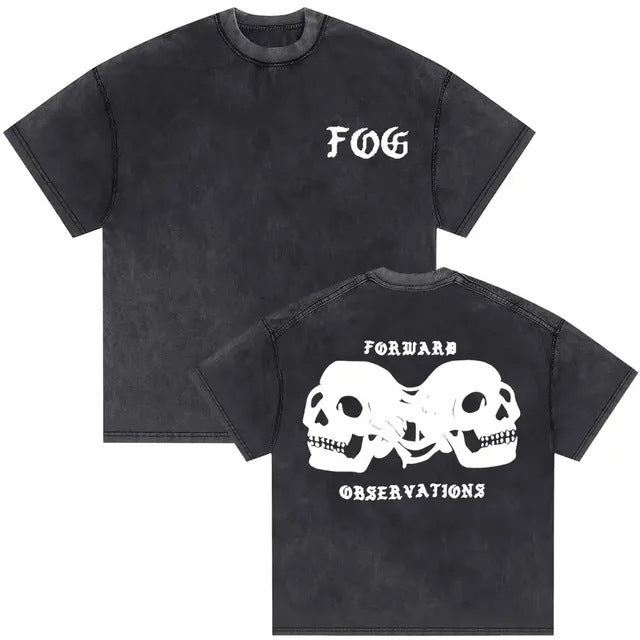Vintage Washed Skeleton Graphic T-Shirt – Gothic Punk Cotton Tee