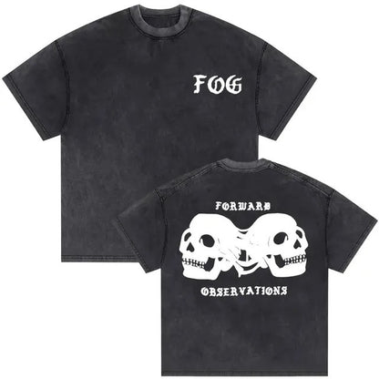 Vintage Washed Skeleton Graphic T-Shirt – Gothic Punk Cotton Tee
