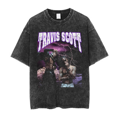 Vintage Washed Hip-Hop Graphic T-Shirt – Oversized Heavyweight Cotton