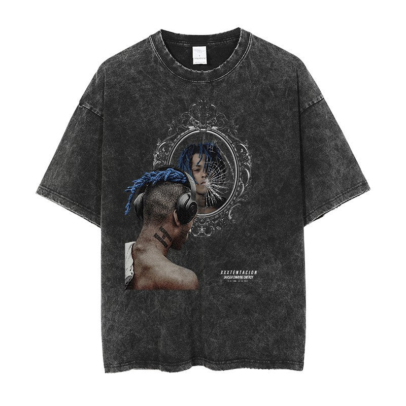 Vintage Washed Hip-Hop Graphic T-Shirt – Oversized Heavyweight Cotton
