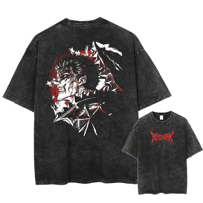 Vintage Washed Anime Graphic T-Shirt – Oversized Cotton Tee