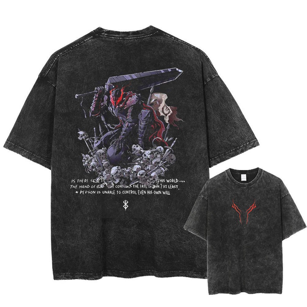 Vintage Washed Anime Graphic T-Shirt – Oversized Cotton Tee