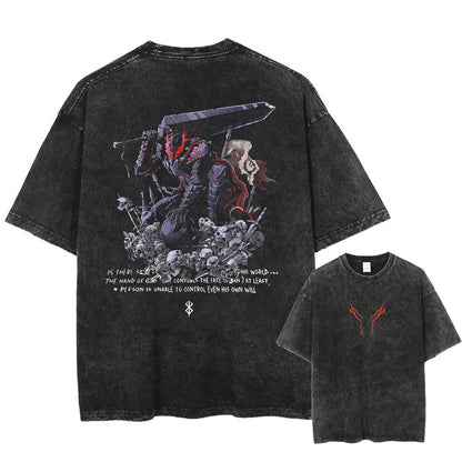 Vintage Washed Anime Graphic T-Shirt – Oversized Cotton Tee