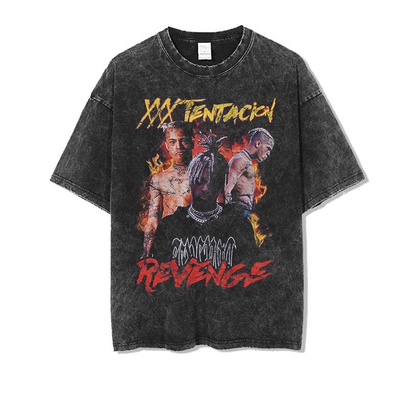 Vintage Washed Hip-Hop Graphic T-Shirt – Oversized Heavyweight Cotton