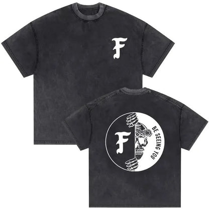 Vintage Washed Skeleton Graphic T-Shirt – Gothic Punk Cotton Tee