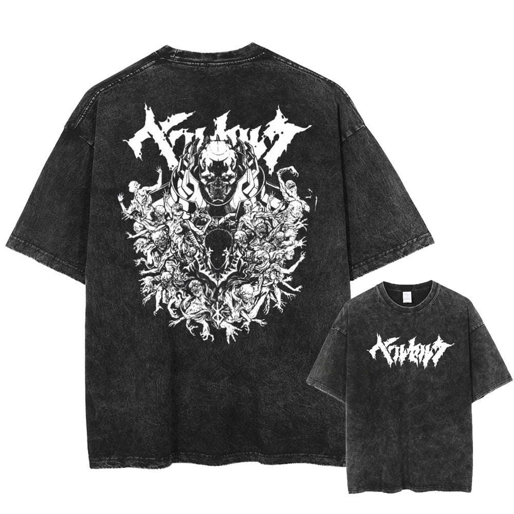 Vintage Washed Anime Graphic T-Shirt – Oversized Cotton Tee