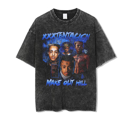 Vintage Washed Hip-Hop Graphic T-Shirt – Oversized Heavyweight Cotton