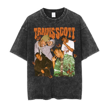 Vintage Washed Hip-Hop Graphic T-Shirt – Oversized Heavyweight Cotton