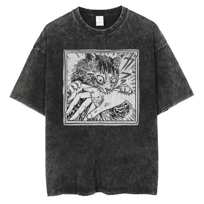 Oversized Washed Denim Graphic T-Shirt – Vintage Streetwear Tee