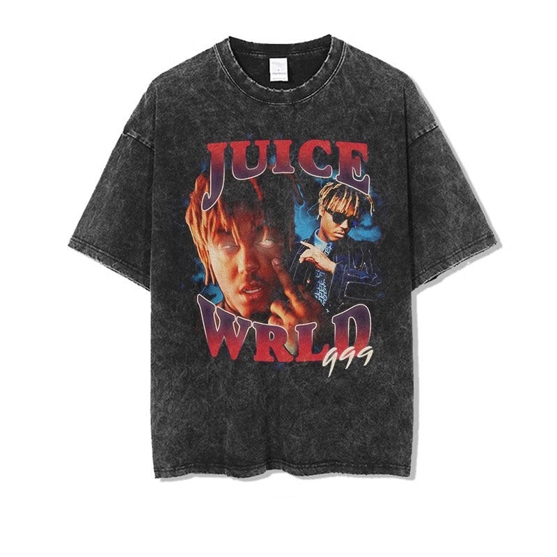 Vintage Washed Hip-Hop Graphic T-Shirt – Oversized Heavyweight Cotton