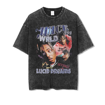 Vintage Washed Hip-Hop Graphic T-Shirt – Oversized Heavyweight Cotton